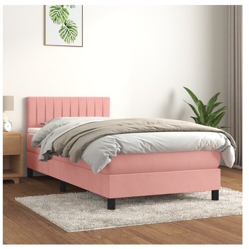 vidaXL Box spring postelja z vzmetnico roza 90x190 cm žamet Cene