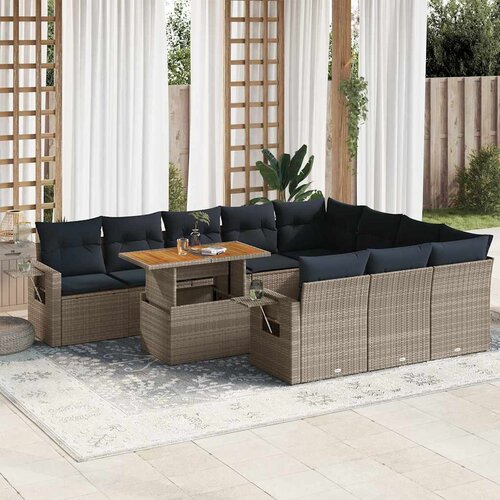 vidaXL 11-dijelni set vrtnih sofa od poliratana s jastucima sivi Cijene