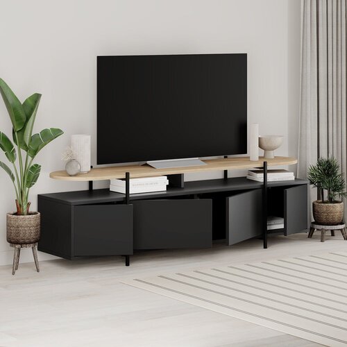 Marckeric Črna TV omarica v hrastovem dekorju 160x48 cm Hinoa &amp;ndash; Slike