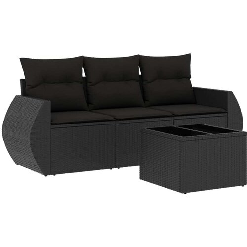  4-dijelni set vrtnih sofa od poliratana s jastucima crni Slike