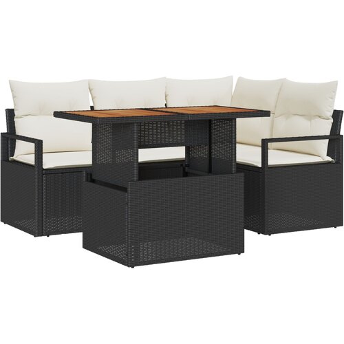 vidaXL 5-dijelni set baštenskih sofa s jastučićima Crni Poli Ratan, 2-sjedna baštenska sofa sa spremnikom i jastučićima Crni Poli Ratan Cijene