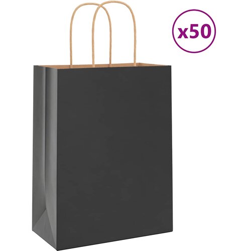 VidaXL Papirnate vrećice 50 kom s ručkama crne 21x11x28 cm Slike
