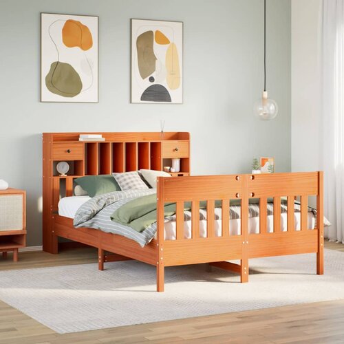 vidaXL Posteljni okvir brez vzmetnice voščeno rjav 140x190 cm borovina Cene
