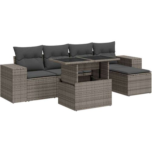 VidaXL 6-dijelni set vrtnih sofa od poliratana s jastucima sivi Slike