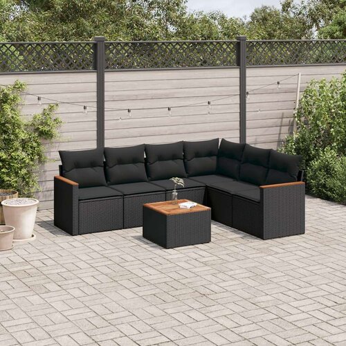  7-dijelni set vrtnih sofa od poliratana s jastucima crni Slike
