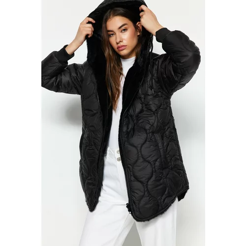 Trendyol Black Hooded Reversible Wearable Plush Quilted Inflatable Coat
