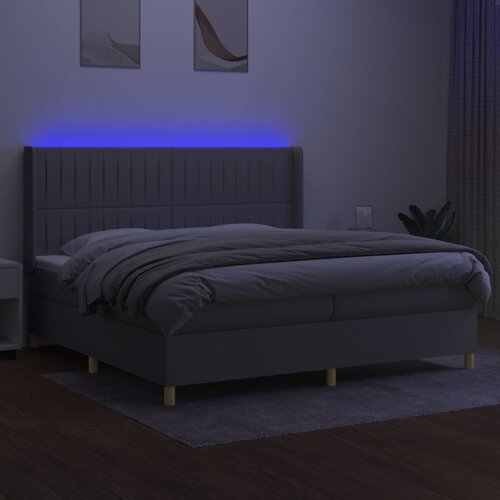  Krevet box spring s madracem LED svjetlosivi 200x200 cm tkanina Slike