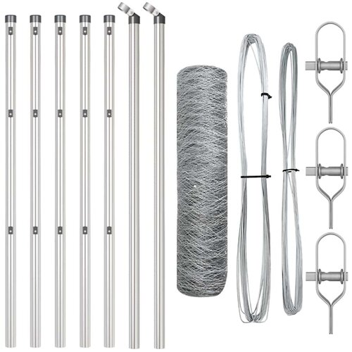 vidaXL Heksagonalna ograja 0.5x10 m Pocinkano jeklo, Ograjni stebri 7 kos Ø32 mm 100 cm Pocinkano jeklo Cene