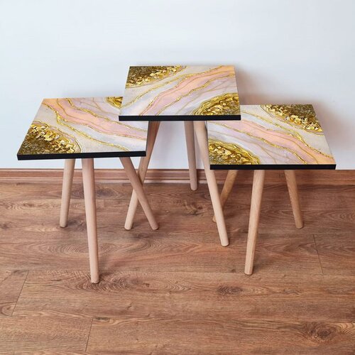 Hanah home 3Shp113 - salmon salmongoldwhite nesting table (3 pieces) Cene