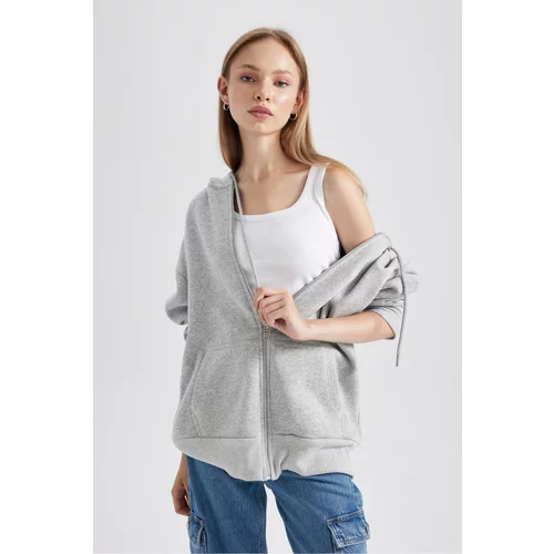 Defacto Oversize Fit Hooded Thick Sweatshirt Fabric Cardigan