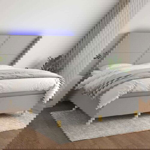  Box spring s madracem LED svjetlosivi 140x200 cm tkanina Slike