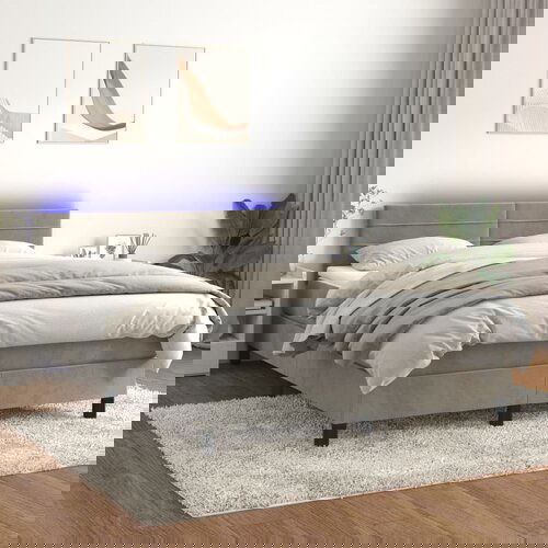 VidaXL Box spring postelja z vzmetnico LED sv. siva 140x190 cm žamet Slike