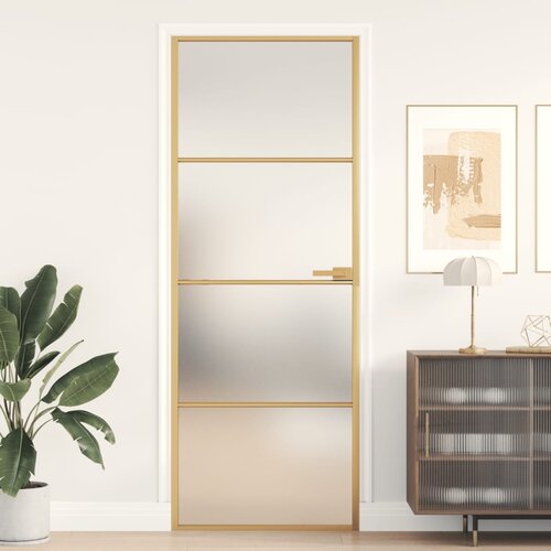 vidaXL Notranja vrata ozka zlata 76x201,5cm kaljeno steklo in aluminij Cene
