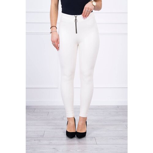 Kesi Trousers with decorative zipper at the front ecru Slike