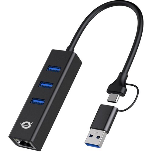  Conceptronic DO07BA USB to Gigabit Network Adapter with 3-Port USB Hub, USB-A x 3, Wake-on-LAN, 2-in-1 USB-C USB-A Cable Cijene