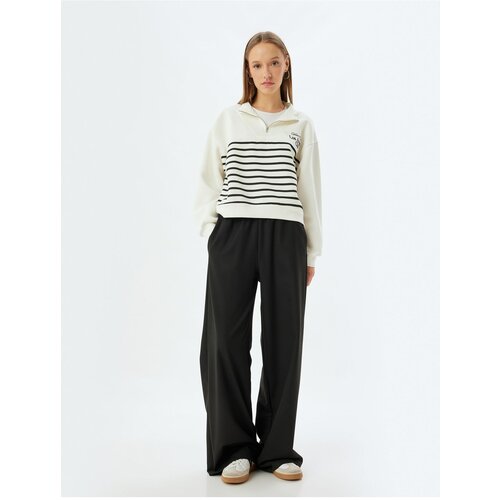 Koton Wide Leg Trousers with Elastic Waist, Label Detail, Slogan Pocket Cene