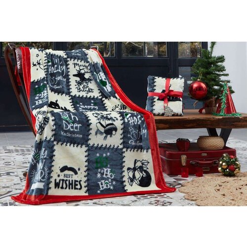  Holly Jolly - Grey, Red GreyRedDark BlueWhite TV Blanket Cene