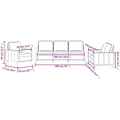  3-dijelni set sofa s jastucima krem bar&amp;scaron;unasti Slike