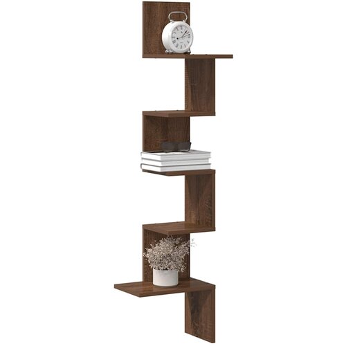 vidaXL Kutna zidna polica smeđa boja hrasta 32x32x127,5 cm drvena Cene