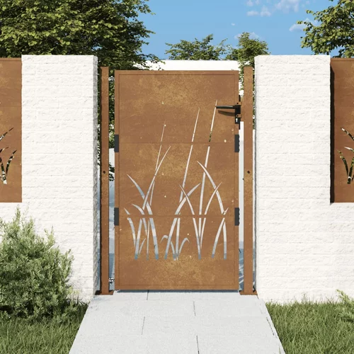 vidaXL Vrtna vrata 105x130 cm Corten jeklo dizajn trave