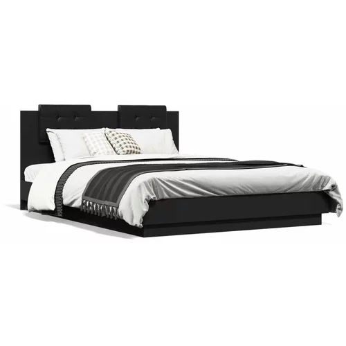  Okvir kreveta s uzglavljem i LED svjetlima crni 120 x 200 cm