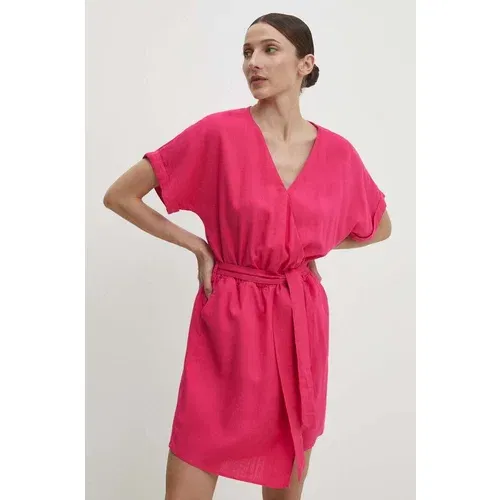 Answear Lab Lanena haljina boja: ružičasta, mini, širi se prema dolje