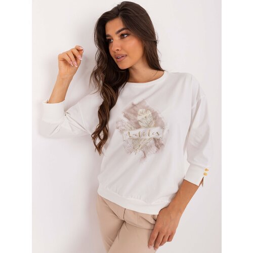 Fashion Hunters Ecru women's blouse with decorative buttons on the sleeve Slike