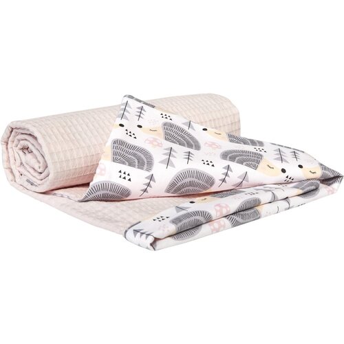 Medi Partners Blanket 75x100 cotton + cotton Waffle – Hedgehogs + light pink waffle Cene