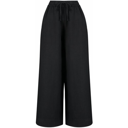 Trendyol Black 100% Linen Elastic Waist High Waist Extra Wide Leg Trousers Slike