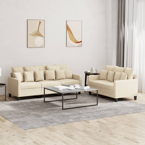  2-dijelni set sofa s jastucima krem od tkanine Cijene