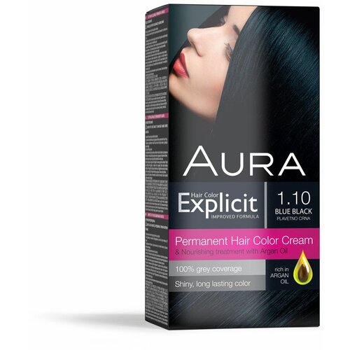 Aura set za trajno bojenje kose explicit 1.10 blue black / plavetno crna Slike