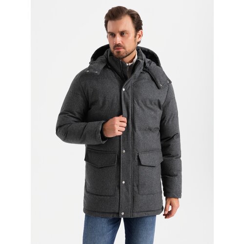 Ombre Men's long warm parka jacket with wool - black melange Slike