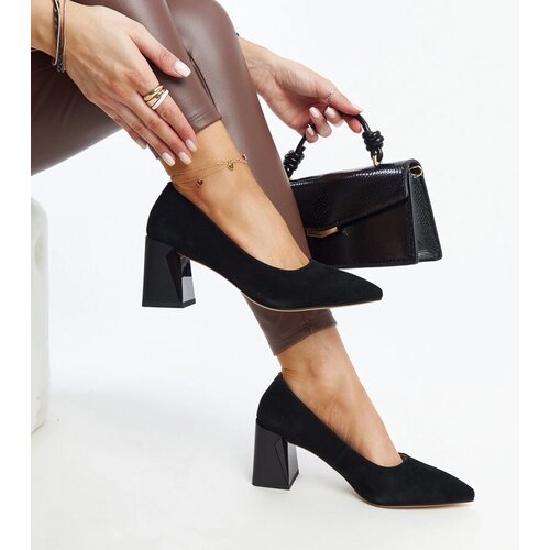 VINCEZA Black leather block heel pumps Slike