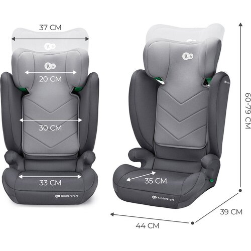 Kinderkraft avtosedež I-Spark i-Size 15-36 kg (100-150 cm) brez Isofixa, siv Slike