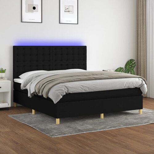 Box spring s madracem LED crni 180x200 cm od tkanine Slike