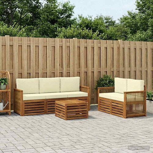  Set vanjskih sofa 6 kom. Prirodna i krem Čvrsto drvo akacije Slike