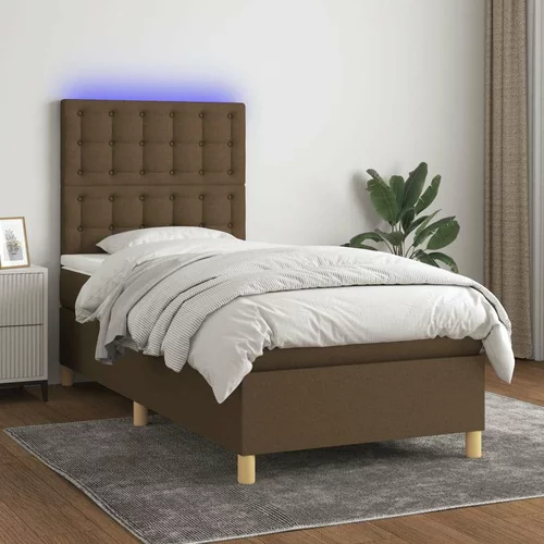  Box spring postelja z vzmetnico LED temno rjava 80x200 cm blago, (20930420)