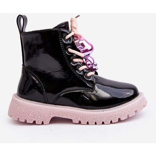 EVENTO Kids' Glossy Lined Boots with Black-Pink Decoration Bunnyjoy Cene