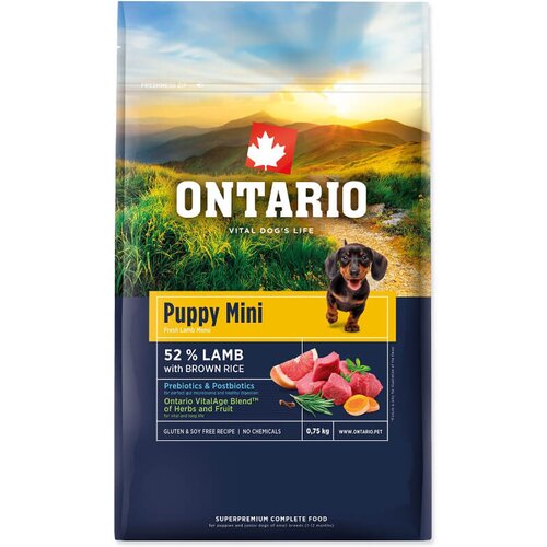 Ontario Puppy Mini - jagnjetina in rjavi riž 750 g Cene