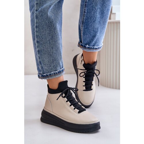 ARTIKER Lightweight Leather Sports Shoes On Platform Beige Slike
