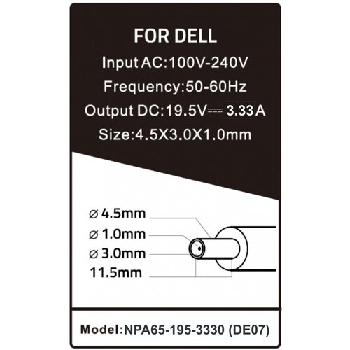 Gembird NPA65-195-3330 (DE07) **punjac za laptop 65W-19.5V-3.33A, 4.5x3.0mm black pin (858) Cene