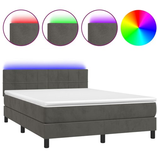 VidaXL Box spring postelja z vzmetnico LED temno siva 140x200 cm žamet, (20724332) Slike