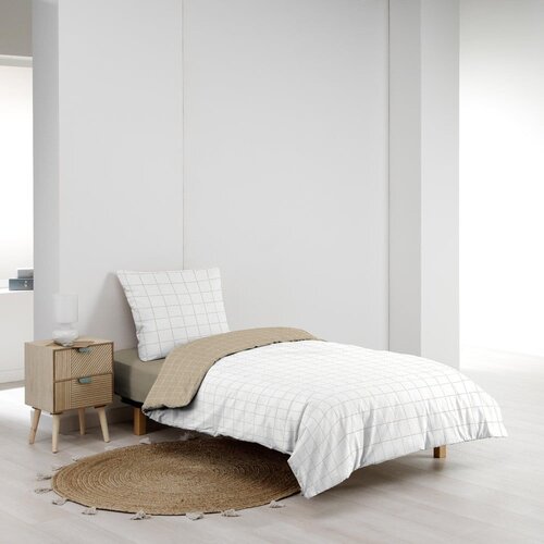 Douceur d int&amp;eacute;rieur Bijela/bež pamučna posteljina za krevet za jednu osobu 140x200 cm Cadria &amp;ndash; Slike