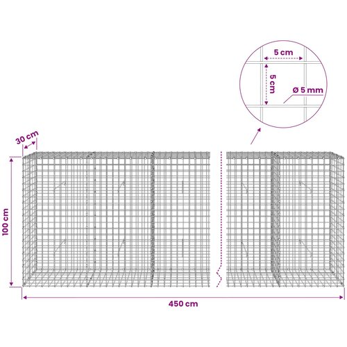  Gabion s 5 mm žicom i mrežom 5x5 cm 450x30x100 cm Slike