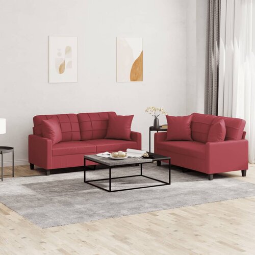  2-dijelni set sofa s jastucima boja vina od umjetne kože Slike