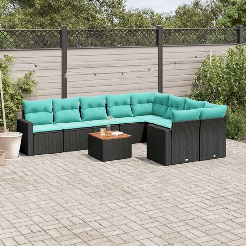  Vrtna garnitura - 10-dijelni set vrtnih sofa od poliratana s jastucima crni - Crna 2x corner+5x centre+2x sofa+1x garden+11x bac Cene