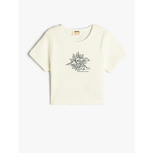 Koton Crop T-Shirt Sun Printed Short Sleeve Crew Neck Ribbed Cene