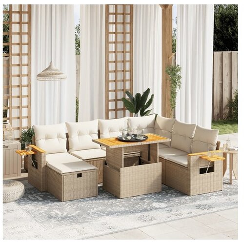 vidaXL 8-dijelni set vrtnih sofa od poliratana s jastucima bež Cijene