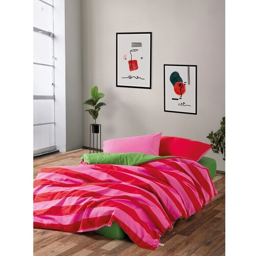 Mijolnir Zelena/ružičasta posteljina za bračni krevet/za produženi krevet od renforce pamuka s uključenom plahtom/4-dijelna 200x220 cm Cherie &amp;ndash; Slike