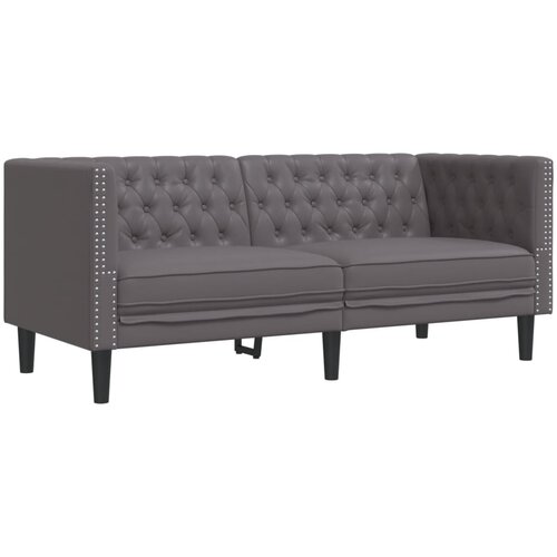 Maison Chic kavč - Sofa - Kanape dvosed Chesterfield siva umetno usnje, (21726862) Slike